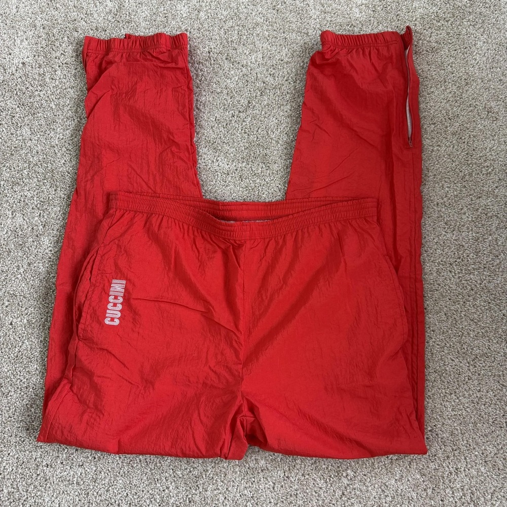Vintage Cuccini Athletic Track Pants Mens Medium Red Woven Lined Zip Joggers Gym